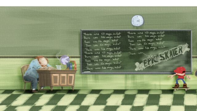 Concept art of the starting room where the main menu would be and where the skater would start for endless mode