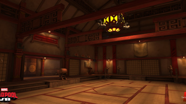 Interior dojo-themed arena with paper walls that are destructible with swords/melee