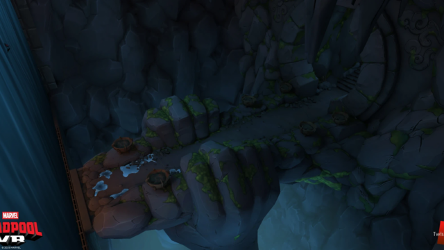 Progress from the waterfall arena into the caves