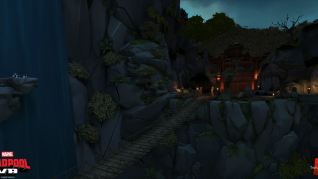 Another look at the rope bridge portion leading to the entrance to the winding staircase