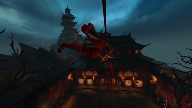 The user gets blindfolded shortly before being sliced in half by a statue holding a sword, forcing the player to fight the following encounter with no legs