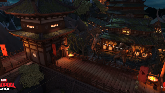 The user is blindfolded from a cloth during the zipline, and once the cloth slips off, they are cut in half at the hip by this statue holding a sharp sword