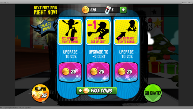 A perks slots machine system was added to encourage more coin sinks and more value within each run. This was later removed due to Google and Apple's rating systems requiring no examples of gambling even though it's all soft currency (not real money).