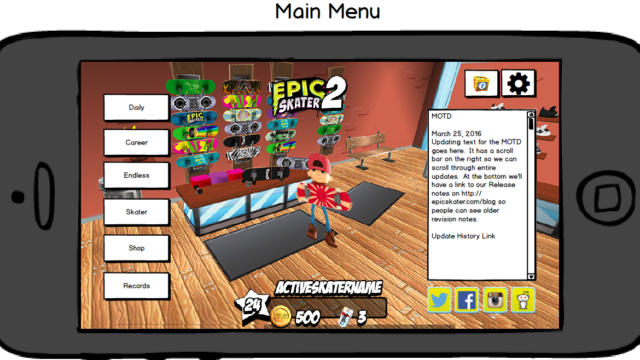 A rough first pass mockup to show all information desired on the main menu. Made with balsamiq