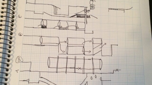 Mapping out endless level geo for Mines, Hell, and transition areas on paper before trying in 3D